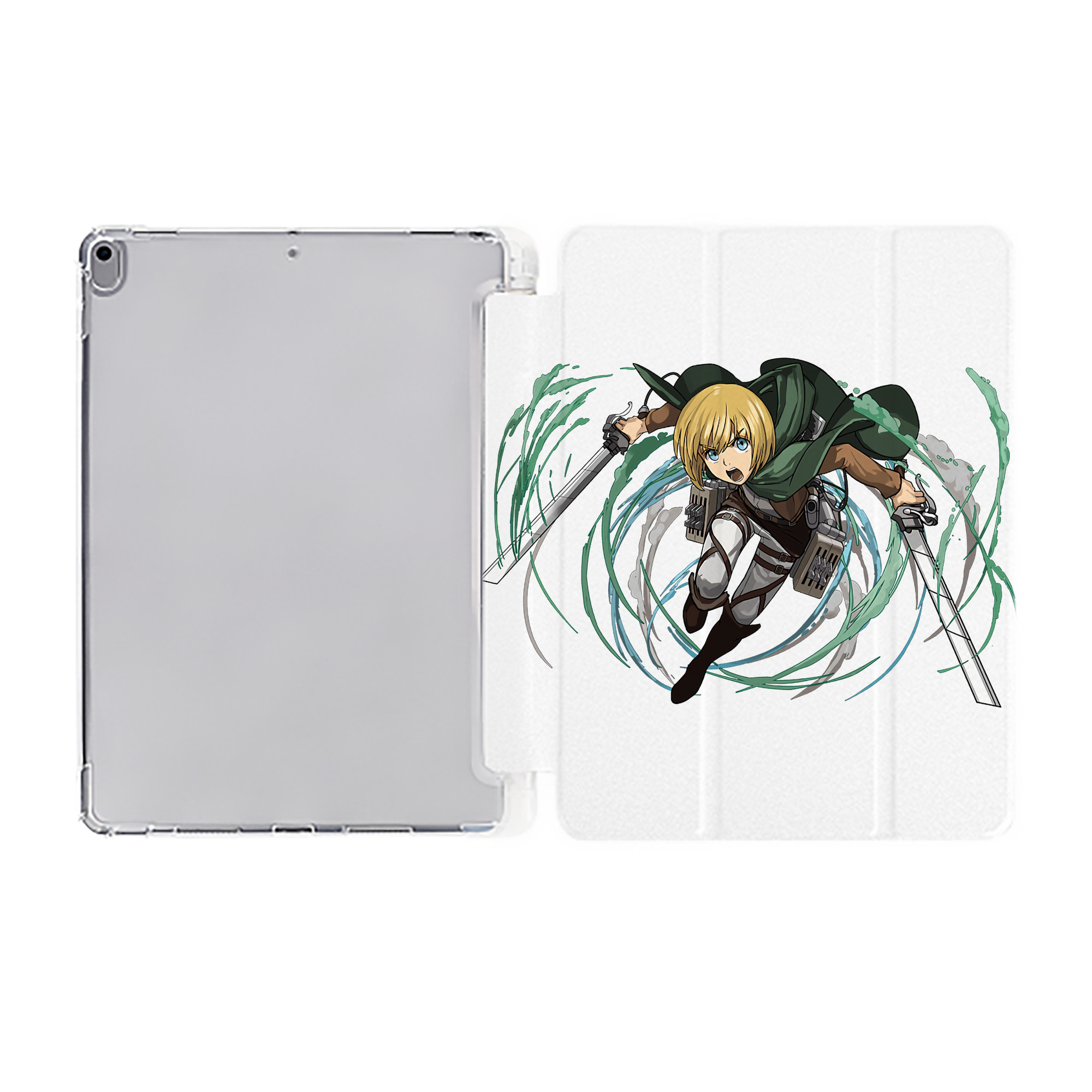 （画像用） 進撃の巨人 アルミン·アルレルト Attack on Titan Armin Arlert IPad ケース ペン収納付き 三つ折りスタンド PUレザー×シリコン 対応機種9.5/10.5/10.9インチ